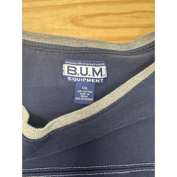 Vintage BUM Equipment Sweatshirt Men’s Navy Blue Pullover Gray Band Crewneck XXL - Picture 6 of 7